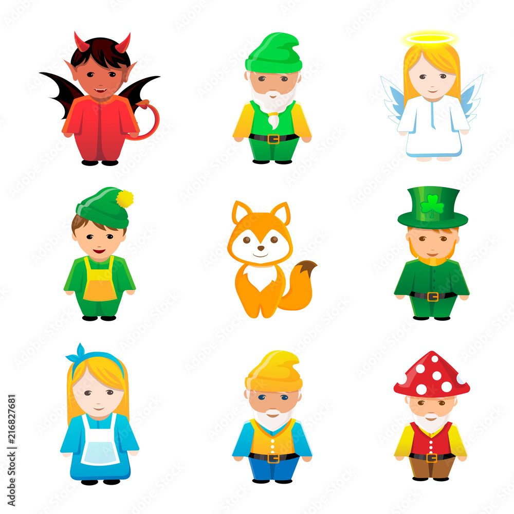 Fairy tale cartoon characters.Dwarves, elves, leprechauns, devil, devil, angel, Princess. Fairy tale cartoon characters.Dwarves, elves, leprechauns, devil, devil, angel, Princess.