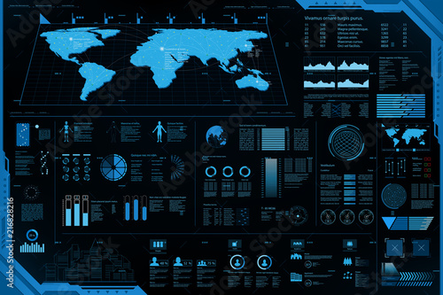 Futuristic element panel.World map data analysis information.vector and illustration.