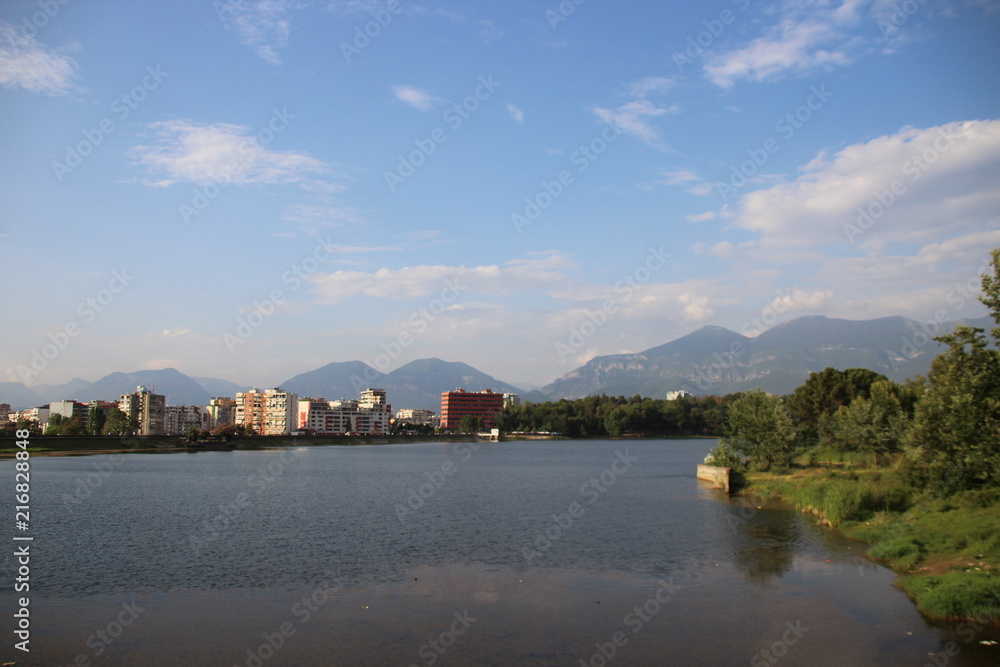 Fototapeta premium View over a lake in Tirana