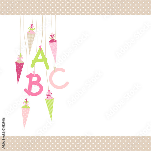 ABC & Schultüten Pink/Grün/Beige Punkte