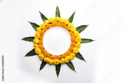 Marigold Flower rangoli for Diwali or Pongal festival