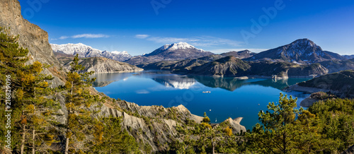 Serre Poncon Lake from Le Rousset in Winter (panoramic). Hautes Alpes, European Alps. France photo