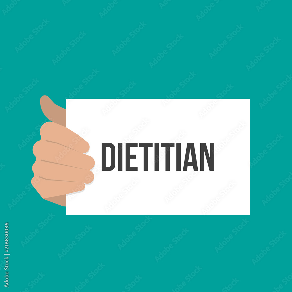 Man showing paper DIETITIAN text Man showing paper DIETITIAN text