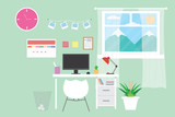 Interior office business.indoor background with table and computer.vector and illustration