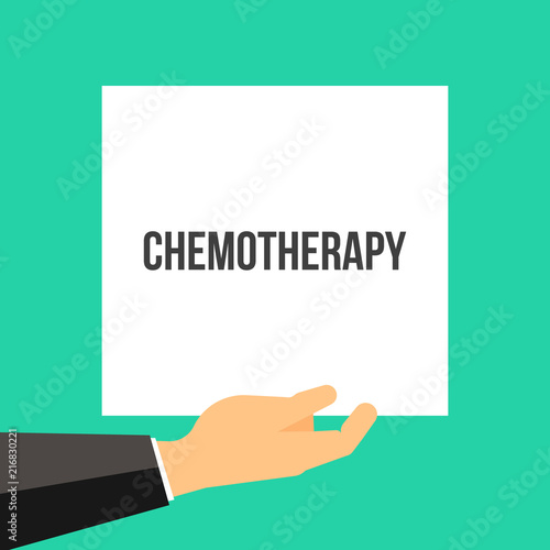 Man showing paper CHEMOTHERAPY text © azvector