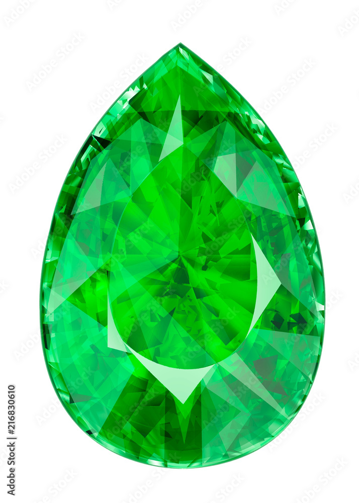 Isolated green gemstone. Illustration of faceted stone in the form of a drop. Isolated green gemstone. Illustration of faceted stone in the form of a drop.