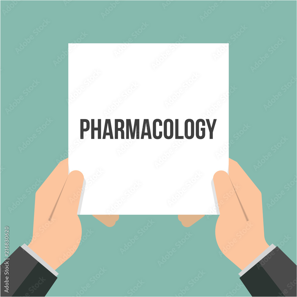 Man showing paper PHARMACOLOGY text Man showing paper PHARMACOLOGY text