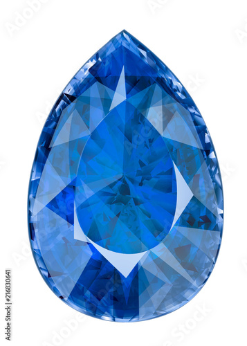 Isolated blue gemstone. Illustration of faceted stone in the form of a drop.