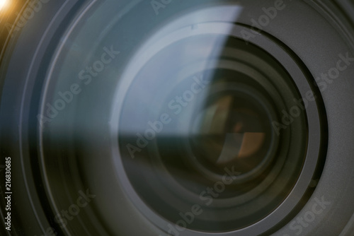 closeup camera shutter lens technology background.
