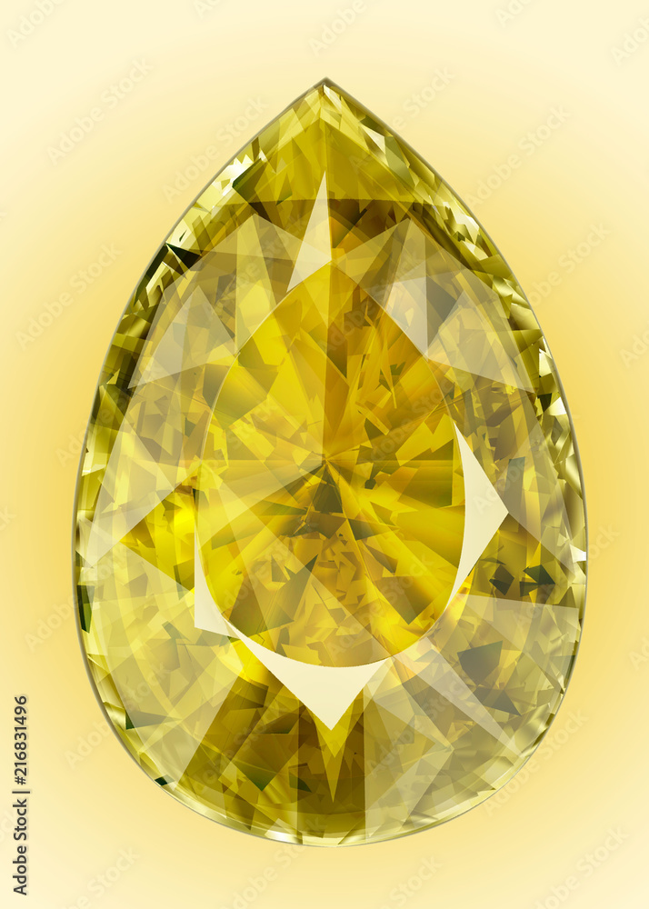 Isolated yellow gemstone. Illustration of faceted stone in the form of a drop. Isolated yellow gemstone. Illustration of faceted stone in the form of a drop.
