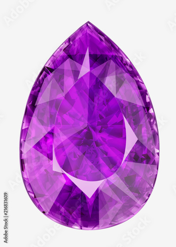 Isolated purple gemstone. Illustration of faceted stone in the form of a drop.