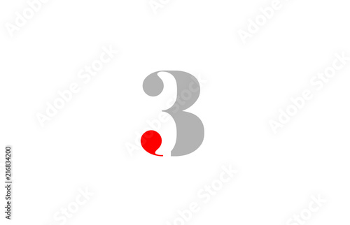 grey red number 3 logo company icon design