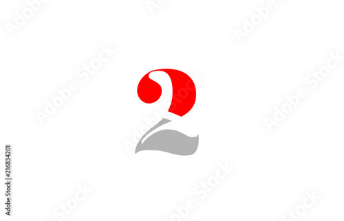 grey red number 2 logo company icon design