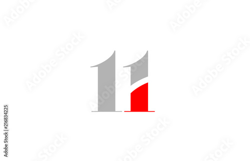 grey red number 11 logo company icon design