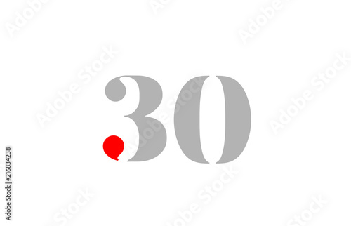 grey red number 30 logo company icon design