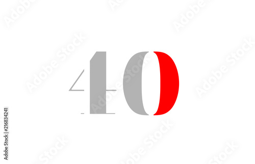 grey red number 40 logo company icon design