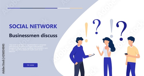People are discussing, employees are solving tasks, discussing social networking news. Business concept of web page design. Vector flat illustration.