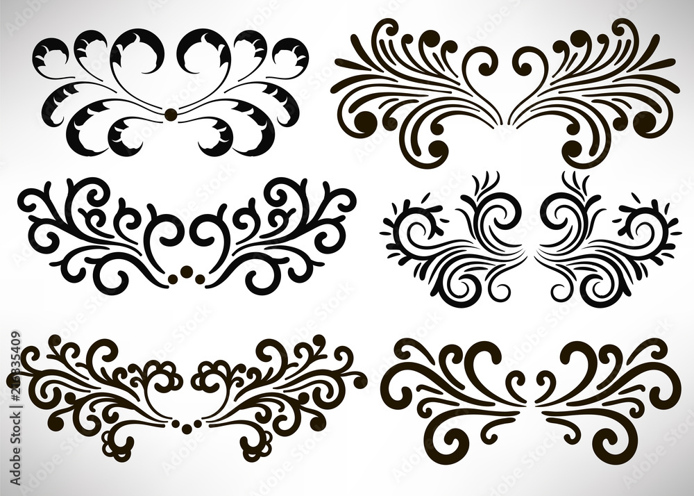 Abstract curly element set for design, swirl, curl. Vector illustration.