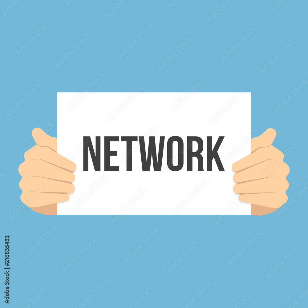 Man showing paper NETWORK text Man showing paper NETWORK text