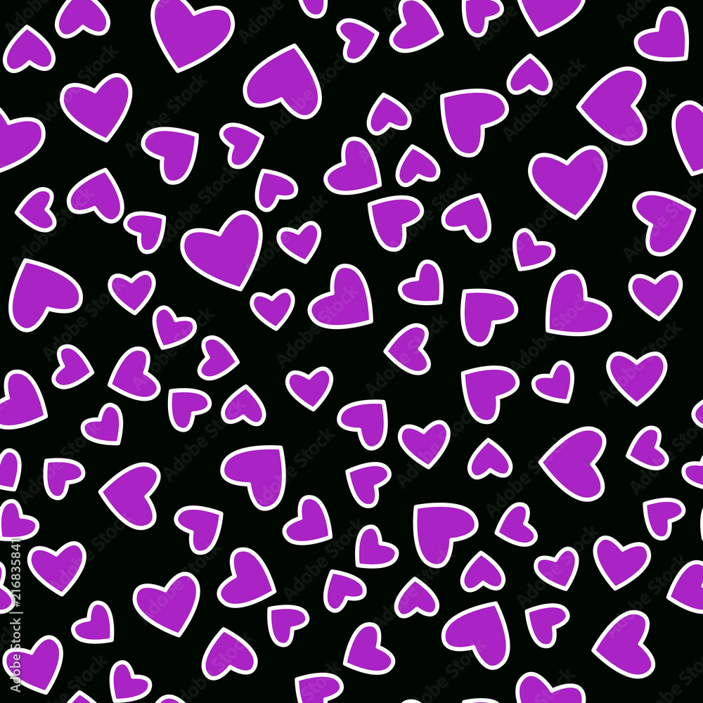Vector purple heart hand drawn seamless pattern Isolated on black background. Vector purple heart hand drawn seamless pattern Isolated on black background.
