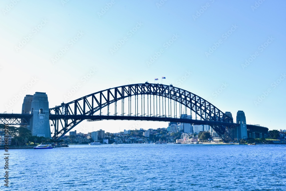View of Sydney Harbour Bridge, a Famous Landmark in Downtown Sydney View of Sydney Harbour Bridge, a Famous Landmark in Downtown Sydney