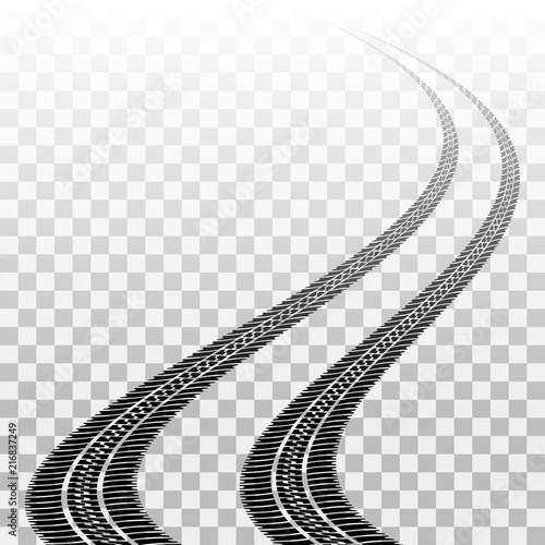 Winding tire tracks. Car tyre trail marks isolated on transparent background vector illustration