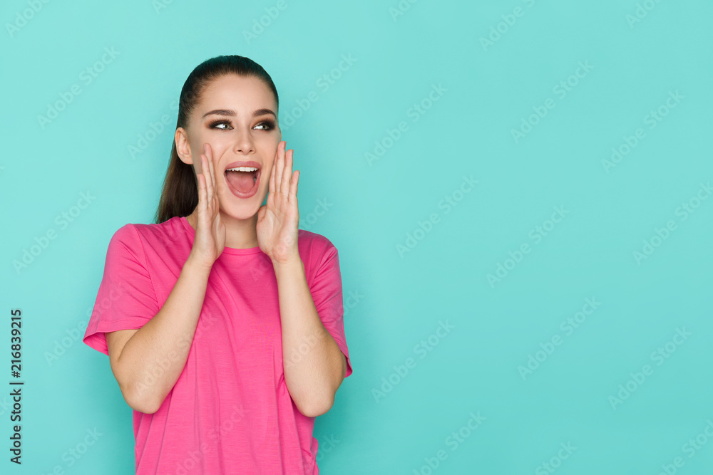 Beautiful Young Woman Is Looking Away And Shouting Beautiful Young Woman Is Looking Away And Shouting