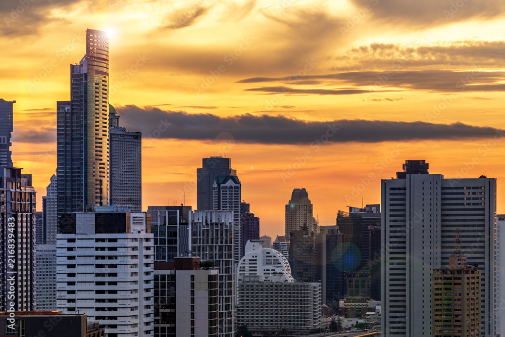 urban cityscape building on golden skyline sunrise