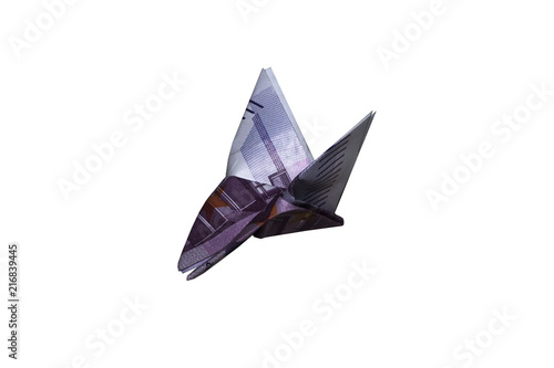 500 Fivehundred Euro € bill folded into a flying origami butterfly easy money interest