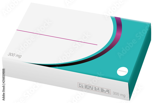 Dummy medicine package. Unlabeled packet of tablets. Pharmaceutical pills box with blank label. Isolated vector on white.