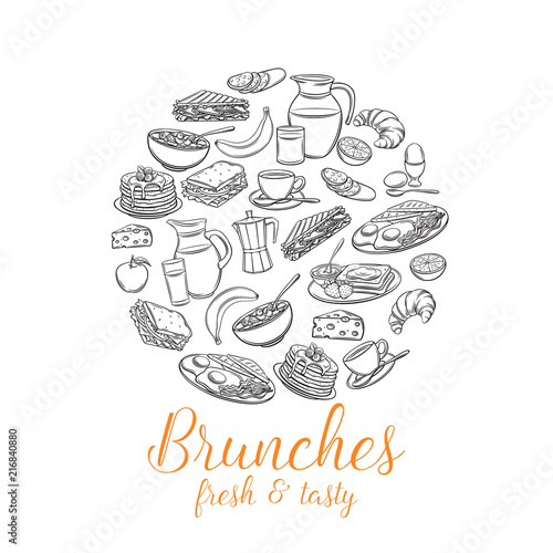 Vector breakfast round banner for menu design