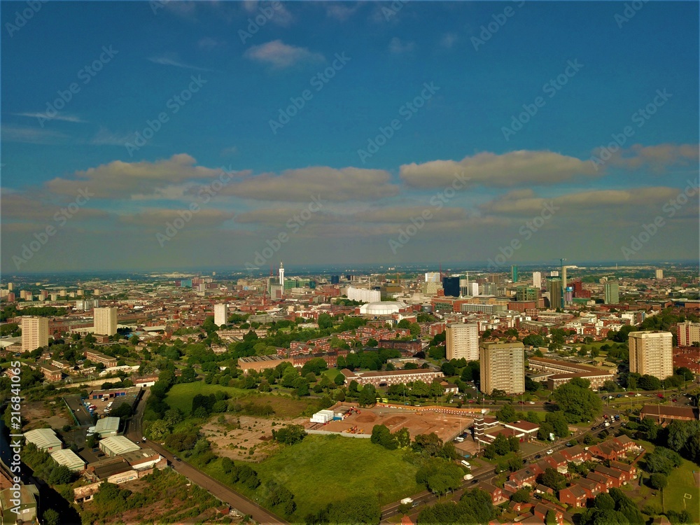 Aerial photo of Birmingham Uk city suburbs in a sunny day 2018