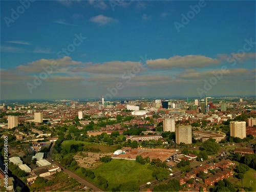 Aerial photo of Birmingham Uk city suburbs in a sunny day 2018