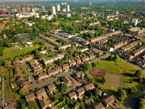 Aerial photo of Birmingham Uk city suburbs in a sunny day 2018