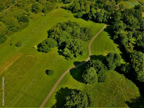 Aerial green landscape of a city park 