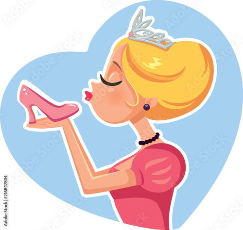 Photographie Princess Cinderella Kissing Magic Shoe Vector Illustration