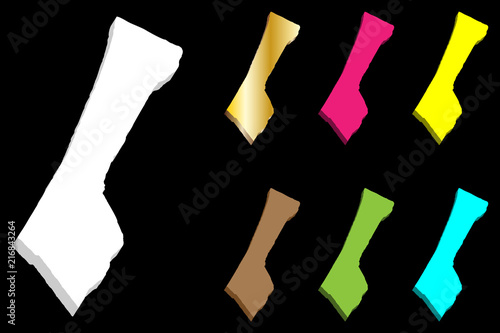 3D map of Gaza Strip (Palestinian National Authority) - white, yellow, blue, purple, brown, green and gold - vector illustration