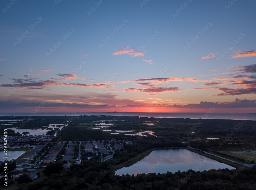 Aerial View of a Coastal Sunset