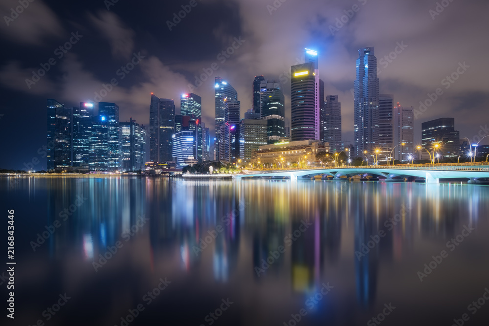 Singapore business district view at night