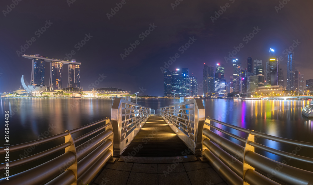 Panorama view of Singapore Marina Bay at night Panorama view of Singapore Marina Bay at night