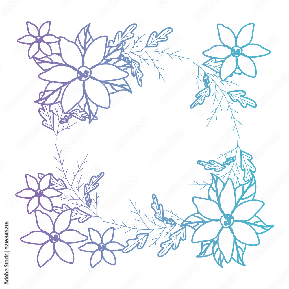 beautiful flower and leafs circular frame vector illustration design