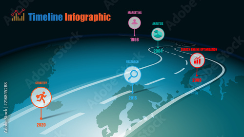 Business road map timeline infographic world designed for abstract background template milestone element modern diagram process technology digital marketing data presentation chart Vector illustration