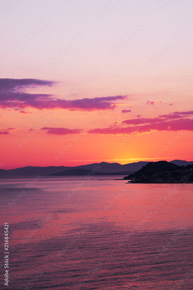 Romantic sunset over the sea in Croatia