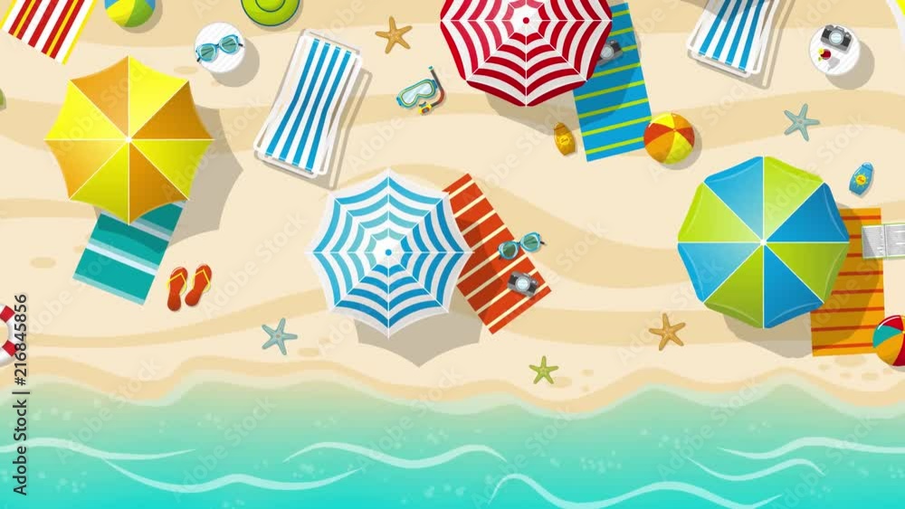 Beach With Umbrellas, Top View Beach With Umbrellas, Top View