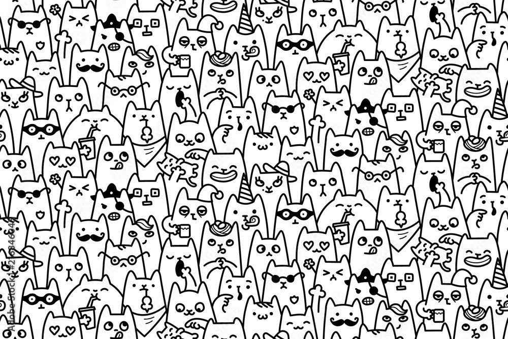 Cat Faces Vector Seamless Pattern And Background