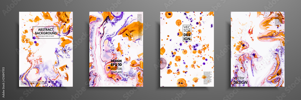 Naklejka premium Colorful covers design set with textures. Closeup of the painting. Abstract bright hand painted background, fluid acrylic painting on canvas. Fragment of artwork. Modern art.