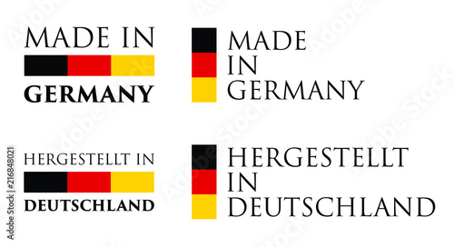 Simple Made in  Germany / (german translation) label. Text with national colors arranged horizontal and vertical.