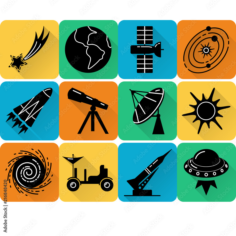 Fotografie Space silhouette icons set in flat style