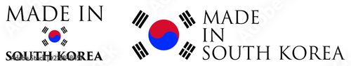 Simple Made in  South Korea label. Text with Taegukgi flag arranged horizontal and vertical.