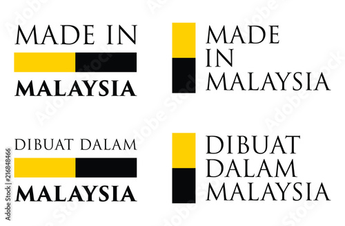 Simple Made in Malaysia / Dibuat dalam (malay translation) label. Text with national colors arranged horizontal and vertical.
